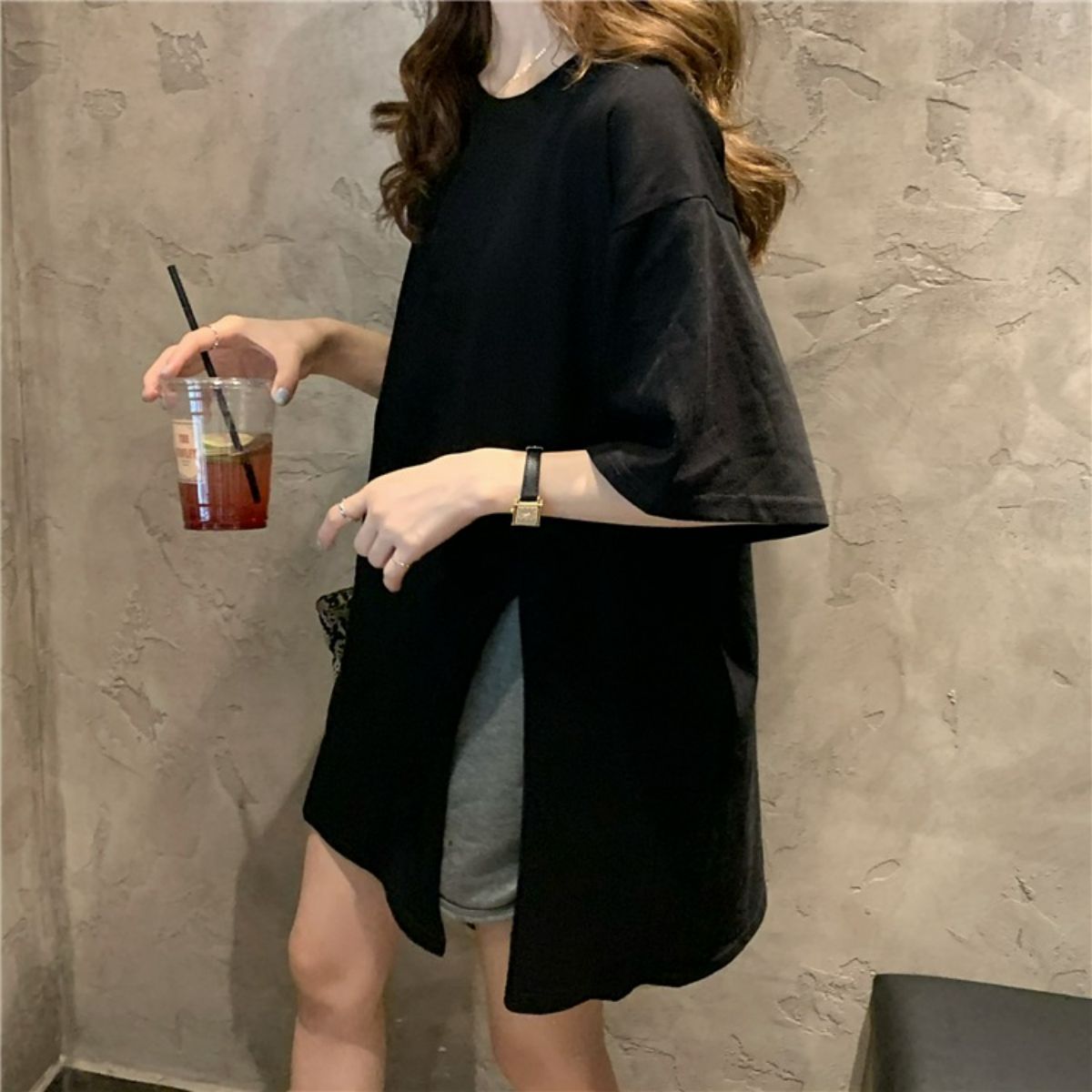 Maternity T-shirt summer design slit maternity top loose mid-length solid color short-sleeved T-shirt