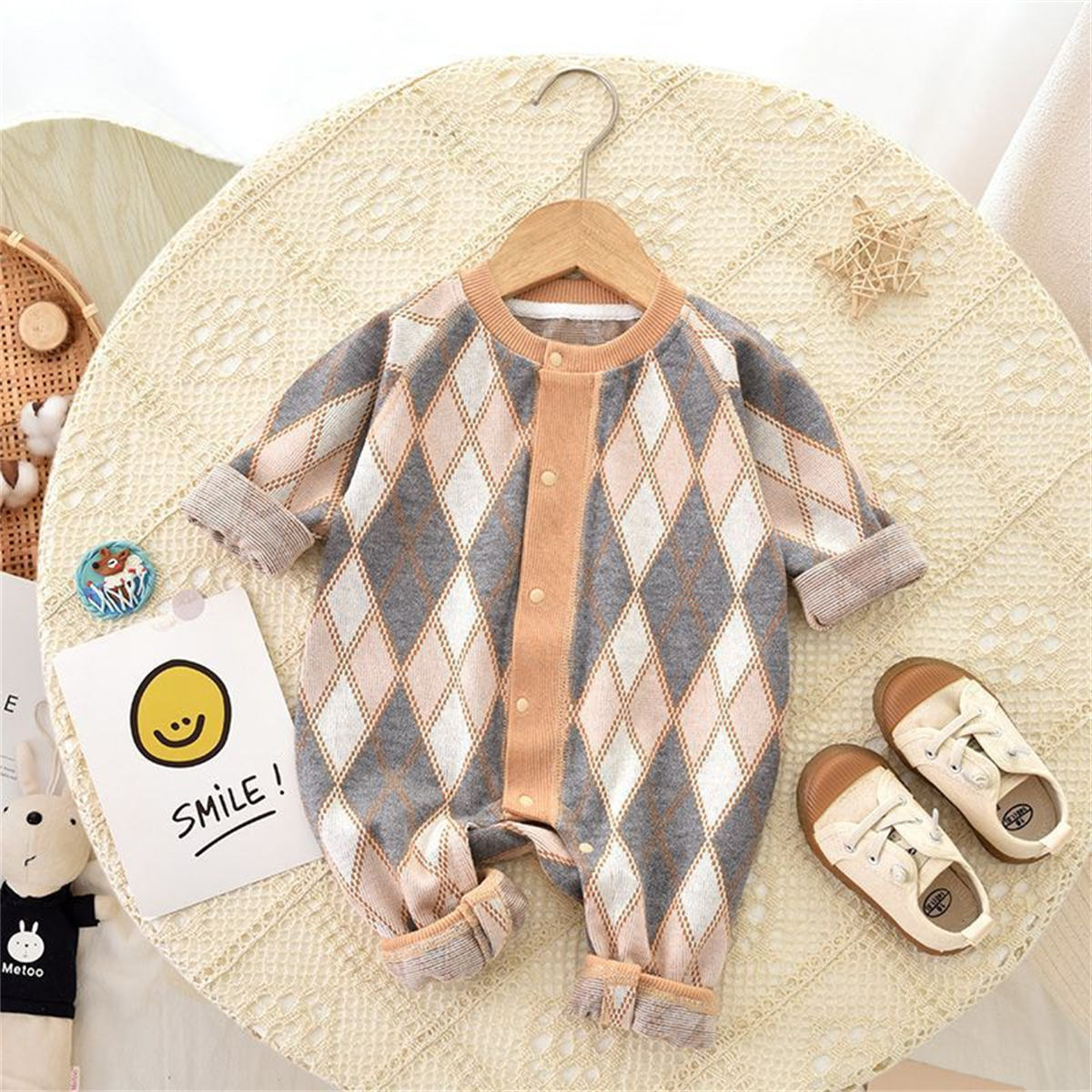 baby spring and autumn knitted sweater long sleeve romper