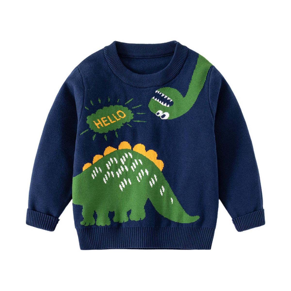 Boys Spring and Autumn Cartoon Cute Dinosaur Sweater Children's Knitted Pullover Long Sleeve Bottom Knitted Round Neck Sweater