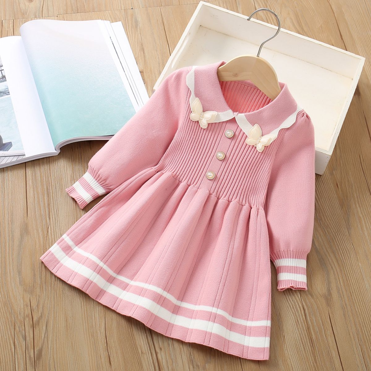 Girls sweater dress autumn and winter new style girls knitted fashionable sweet princess dress