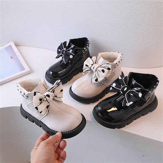 Little girl princess style polka dot bow style warm cotton boots