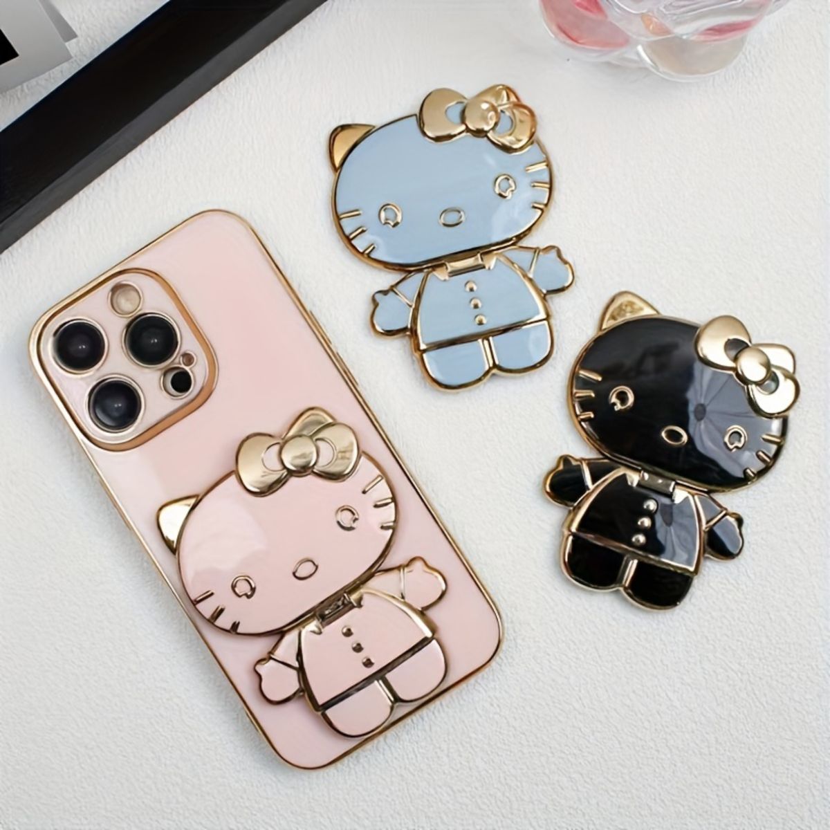 KT cat mobile phone back sticker stand 360 rotation cartoon electroplating with makeup mirror cute girl mobile phone shell decoration