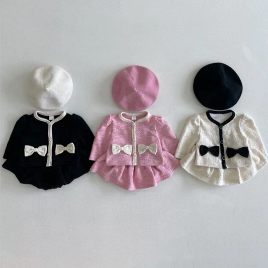 Bowknot cardigan skirt suit ladies versatile cute baby girl