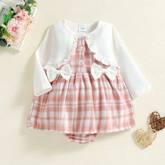 Baby Girl Pink Plaid Bow Triangle Romper