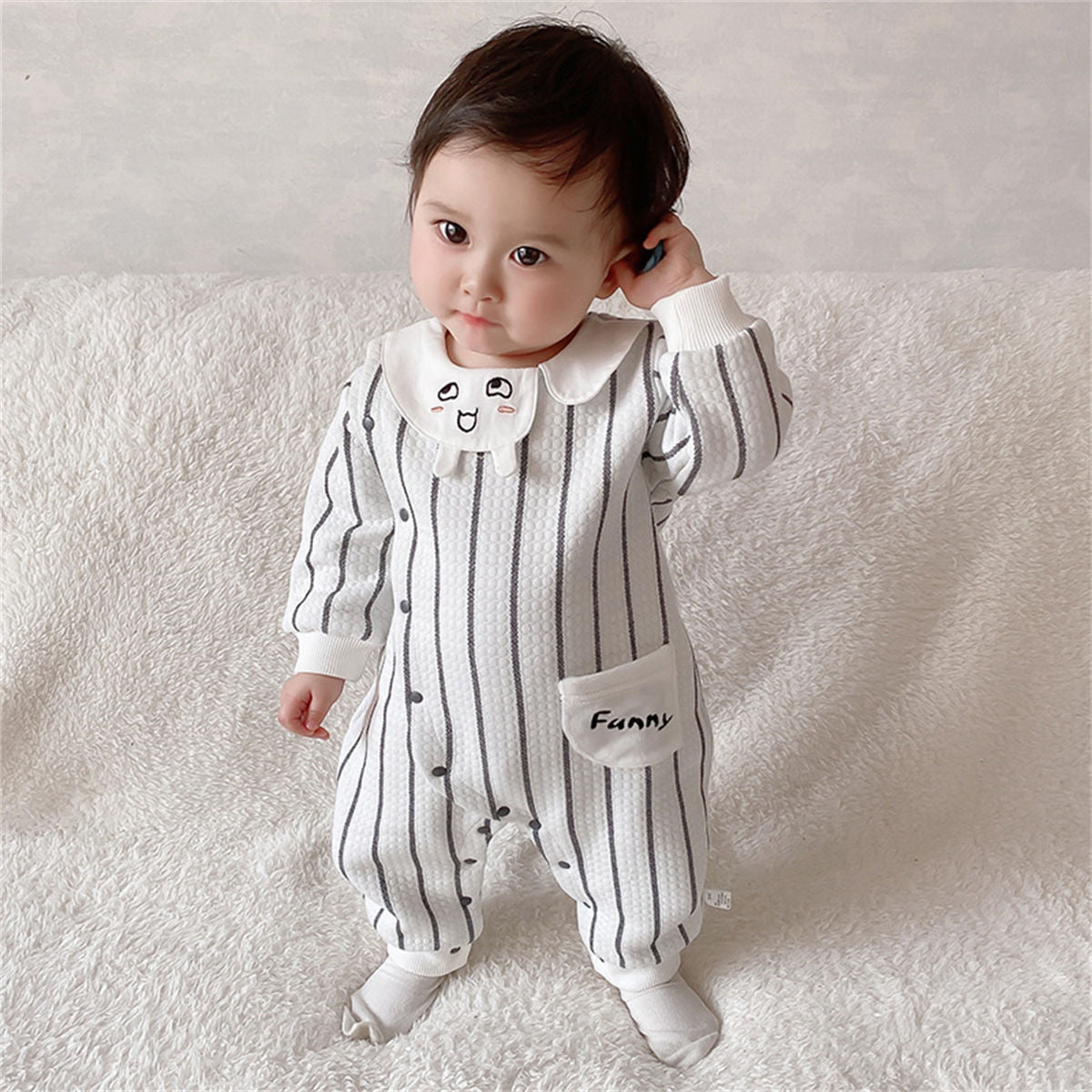 Baby cotton romper striped cartoon long-sleeved crawling clothes