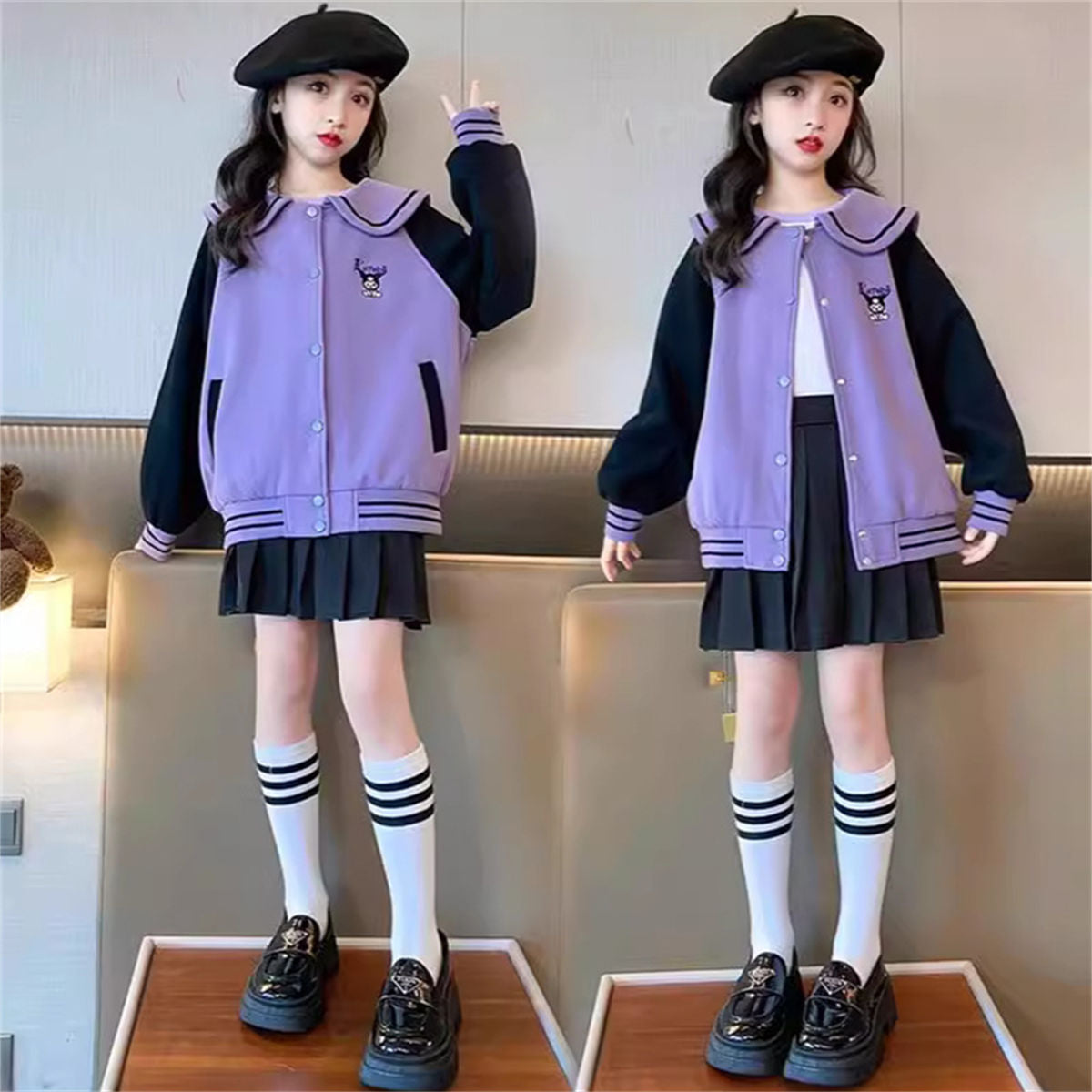 Autumn Coulomi cute doll collar baseball uniform sweater cardigan for middle and large children and girls