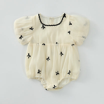 Embroidered Bow Romper