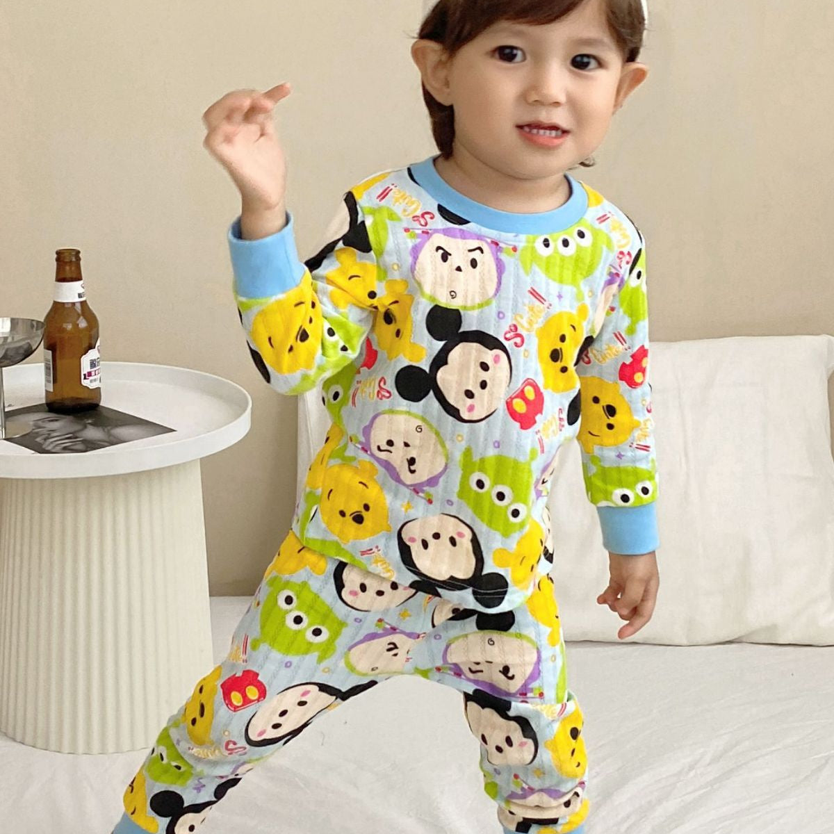 Children's two-piece cartoon pattern print long-sleeved suit