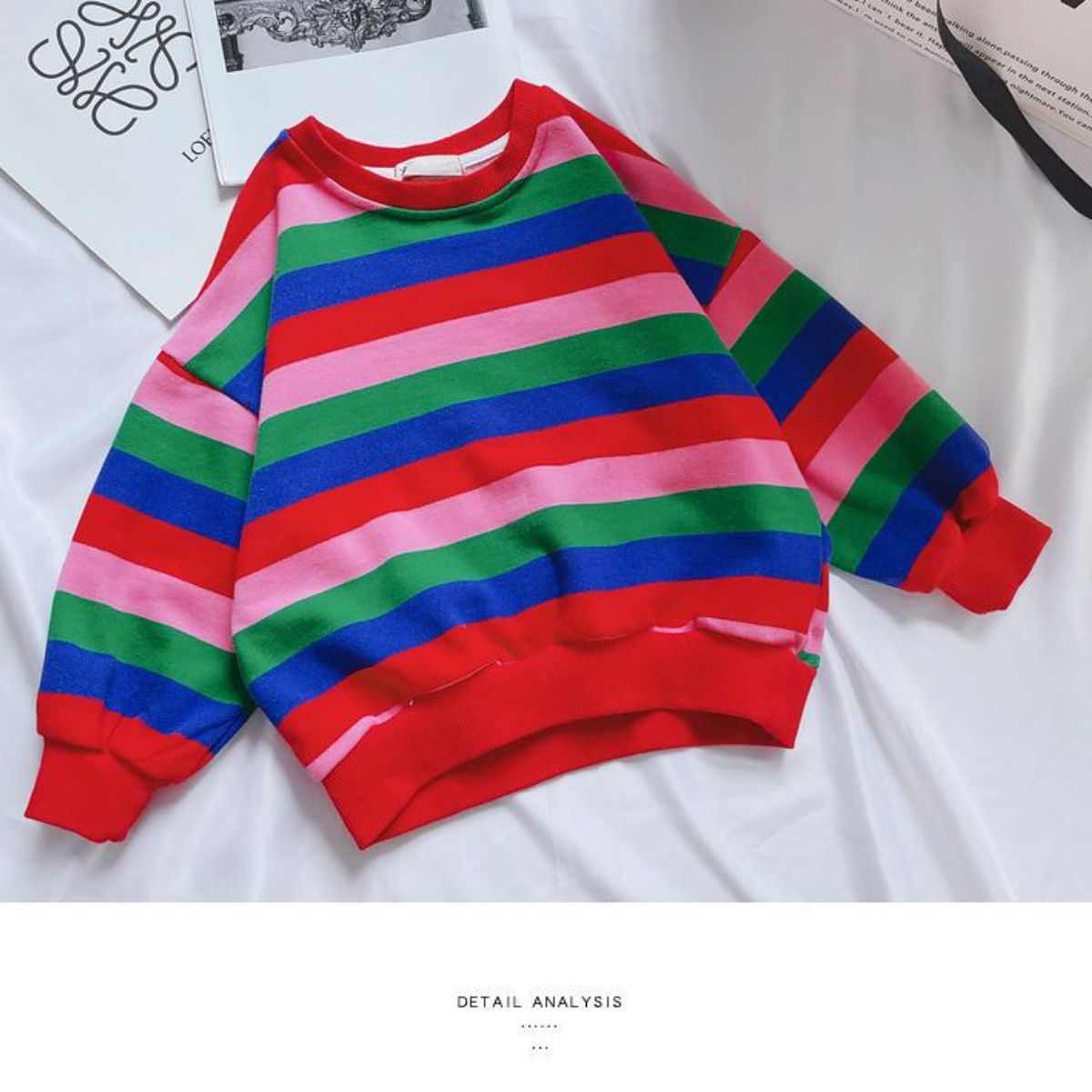 Children's baby girl spring and autumn new versatile striped colorful loose long-sleeved round neck sweater jacket