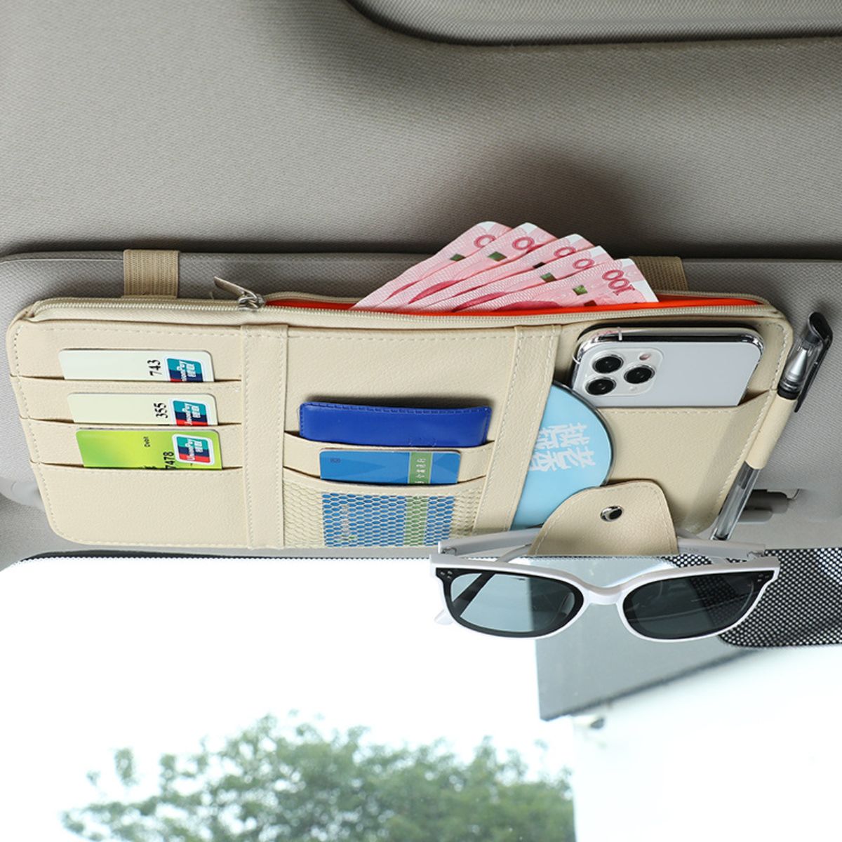 Car multifunctional card storage bag with zipper