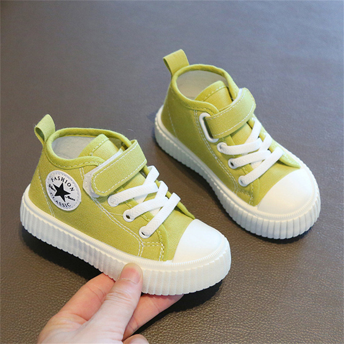 Children's and boys' spring and autumn pure color simple casual style Velcro high-top canvas shoes