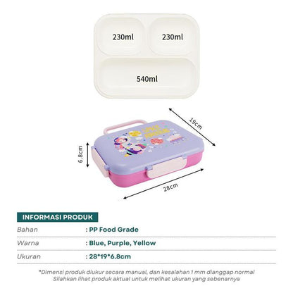 Hibobi Kids 3-Compartment Portable Lunch Box with Handle & Cutlery