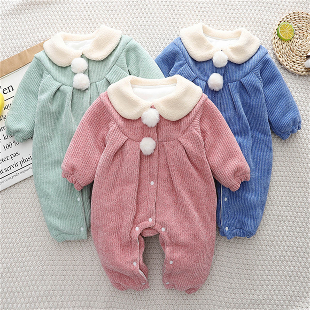 Baby autumn and winter solid color thick cotton crawling clothes