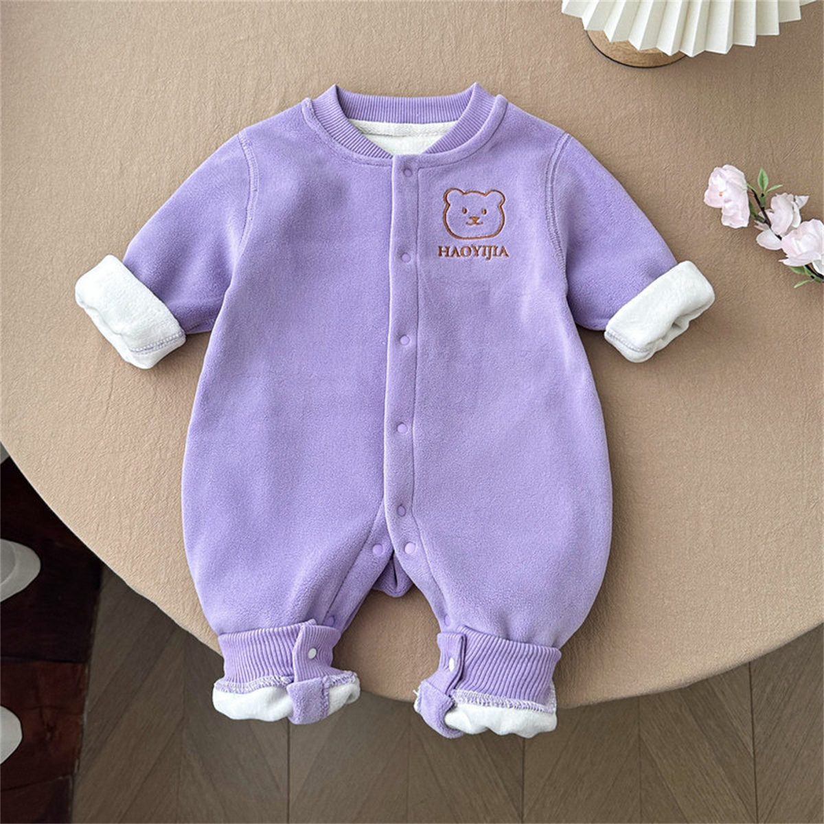 Baby autumn and winter bear fleece jumpsuit