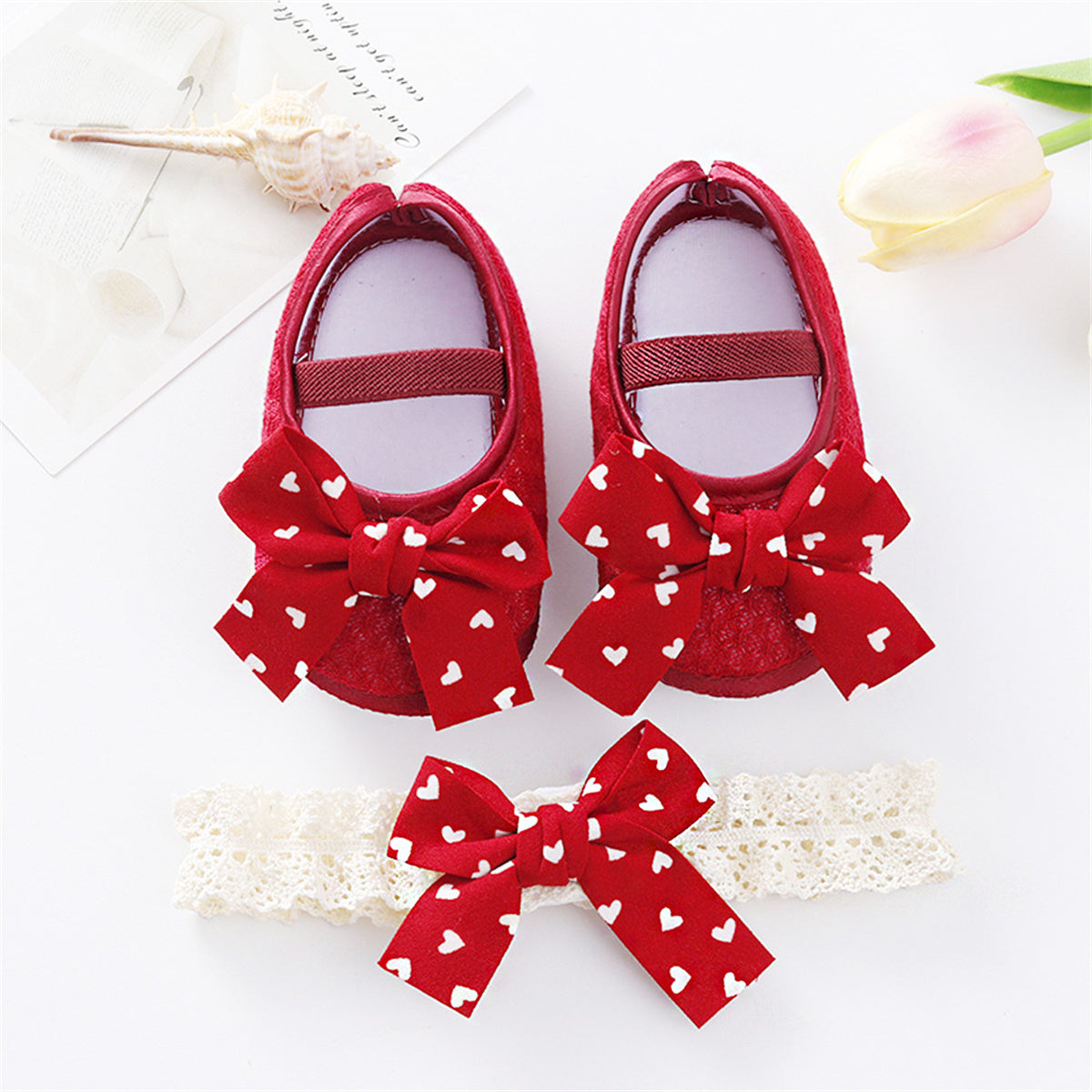 Children's 2-piece set of polka dot bow casual shoes