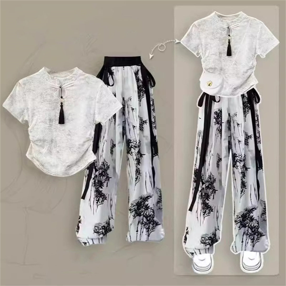 Casual Summer Outfits for Girls 2 Short Sleeve Wide Leg Pants Two-Piece Set