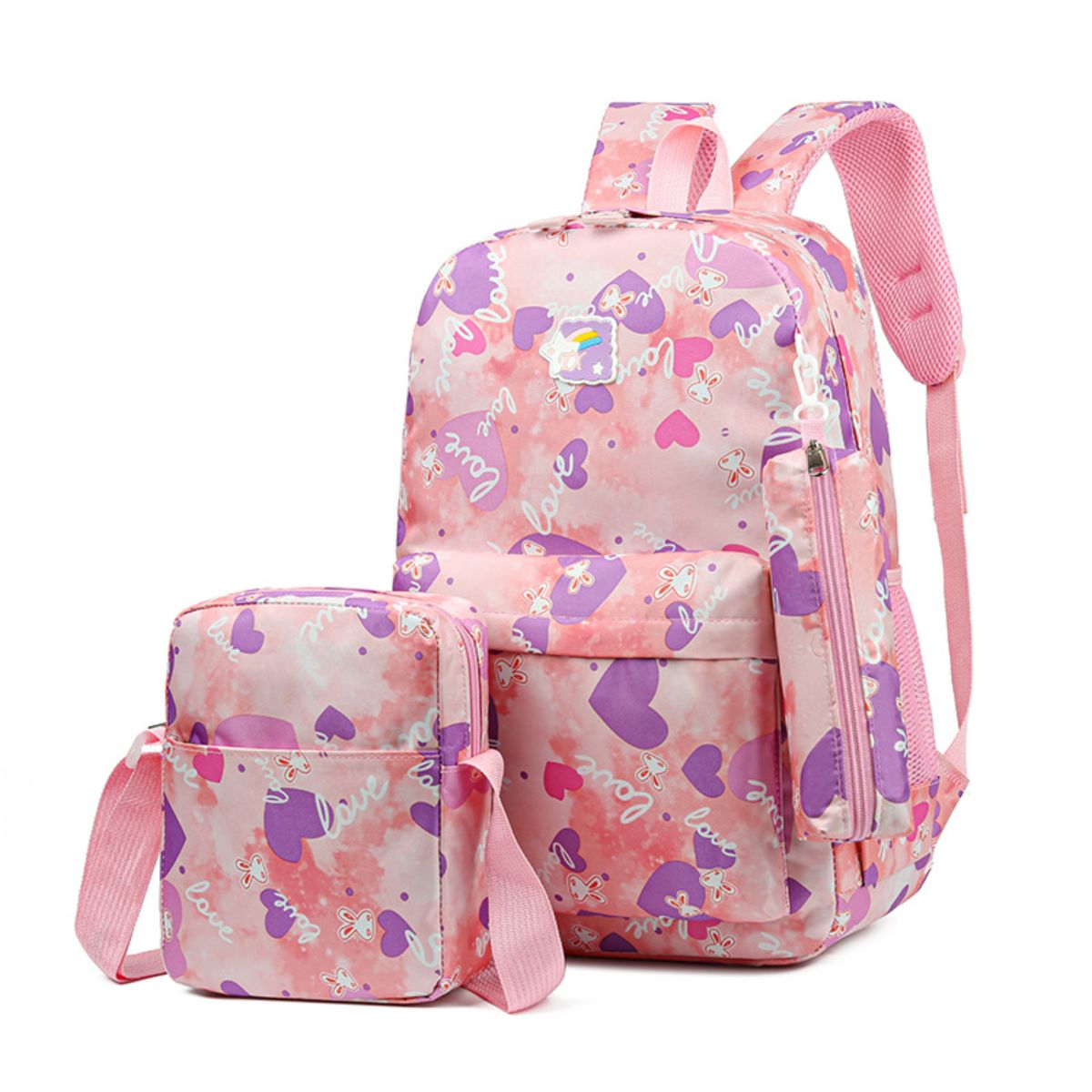 Three-piece backpack, sweet and cute leisure travel backpack, large capacity schoolbag for primary and secondary school students