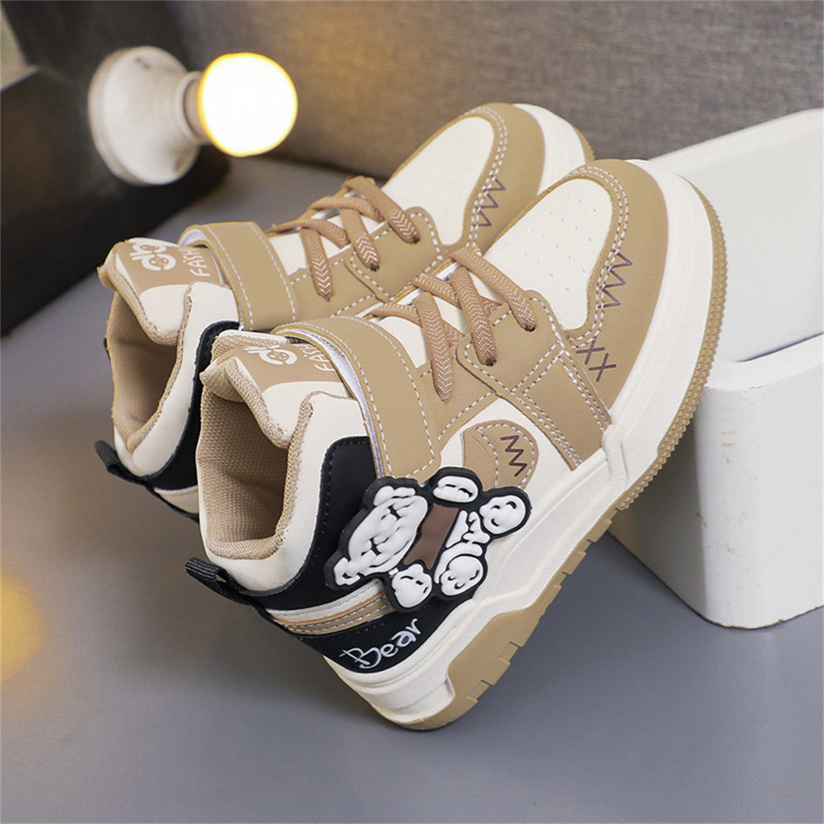 Three-dimensional bear simple urban style high-top sneakers for middle and large children and boys