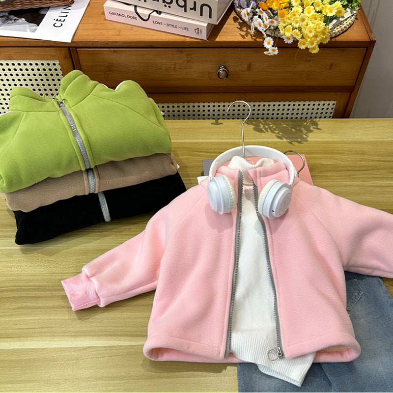 Thickened one-piece fleece jacket for middle and large children