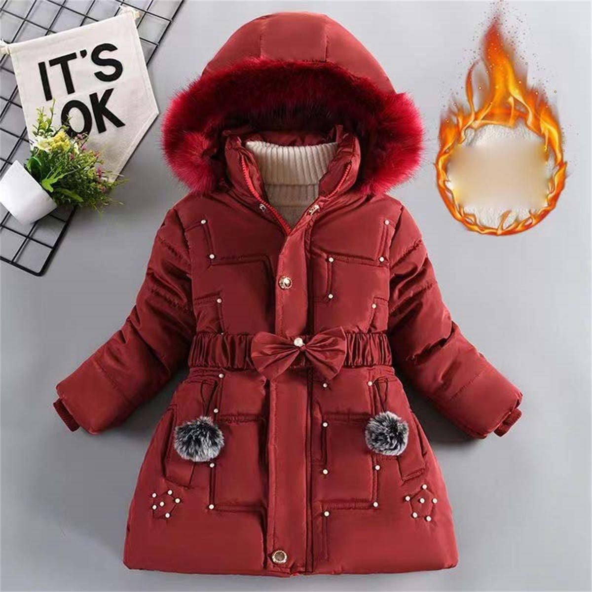 Winter simple temperament style plus velvet and thick short cotton coat for middle and large children and girls