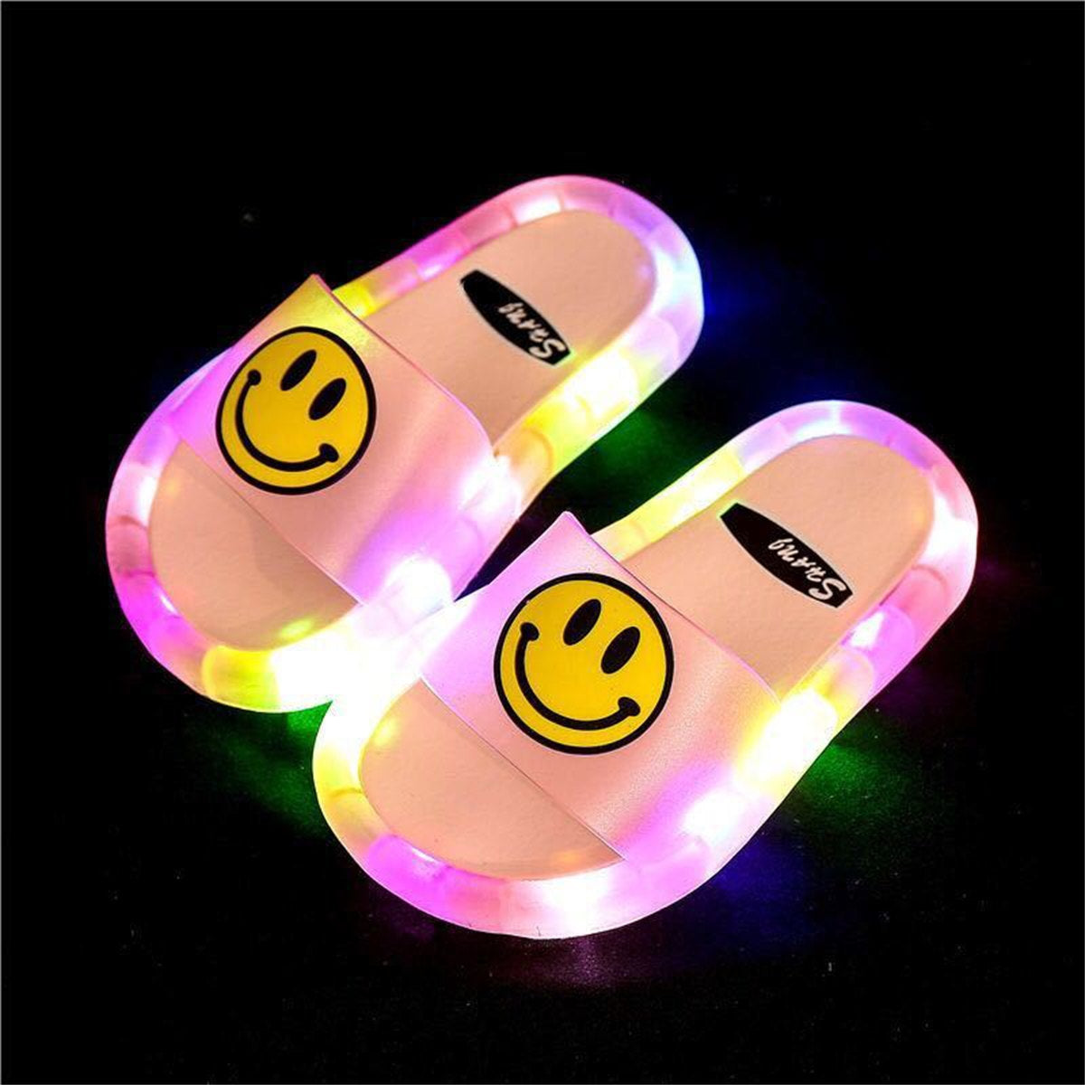 Cute smiley face pattern luminous crystal flip flops for kids and boys