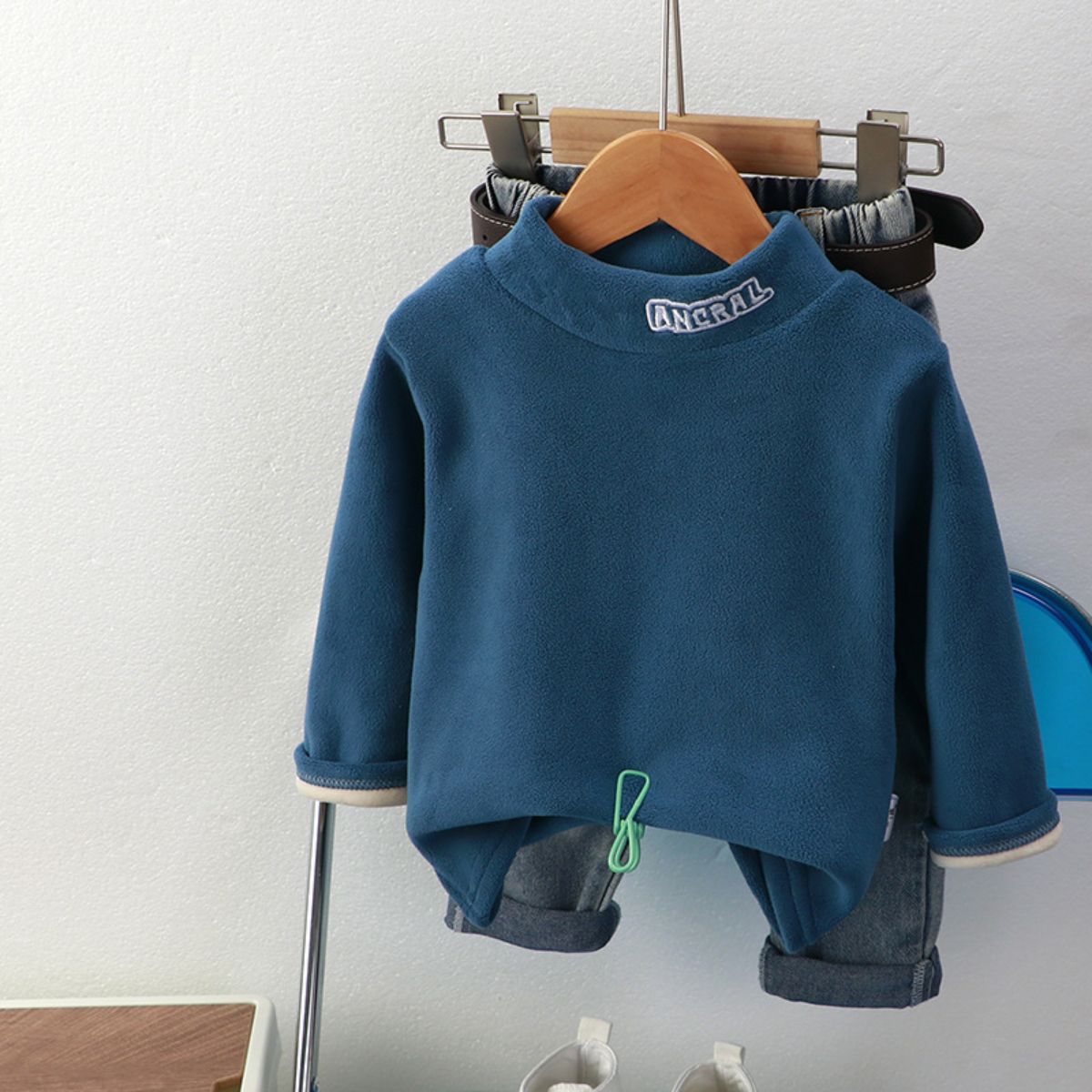 Children's winter fleece tops with medium to high collar for warmth