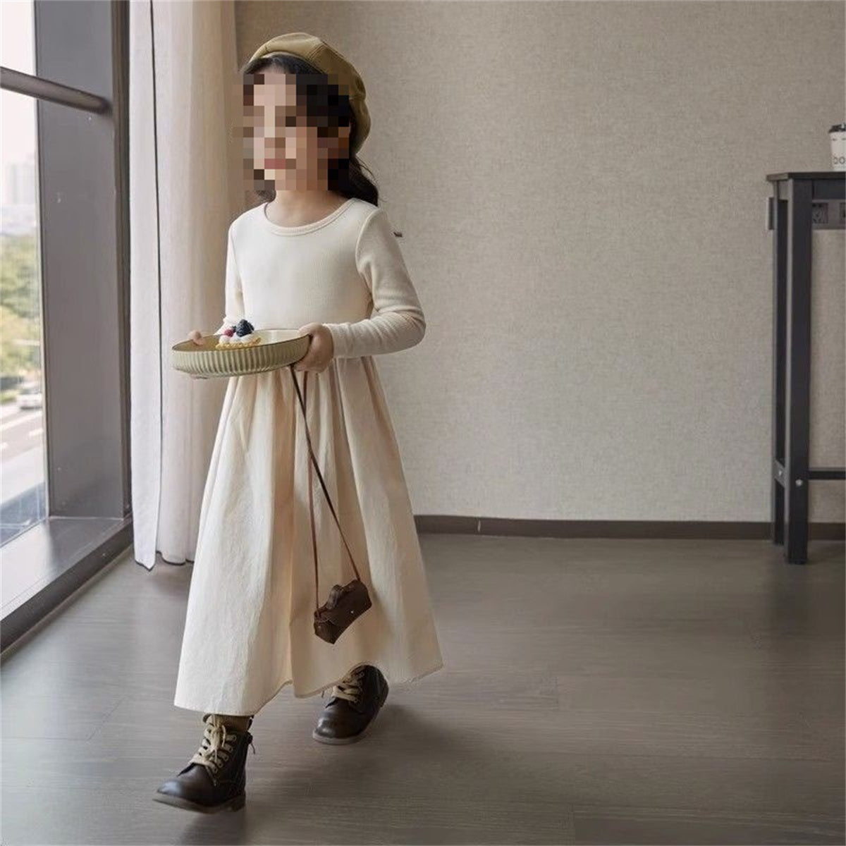 Autumn knitted patchwork long-sleeved skirt