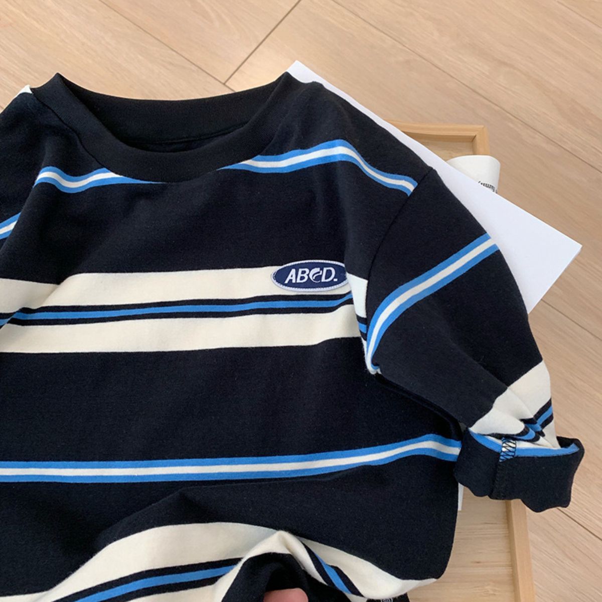 Boys autumn children's striped contrast color T-shirt