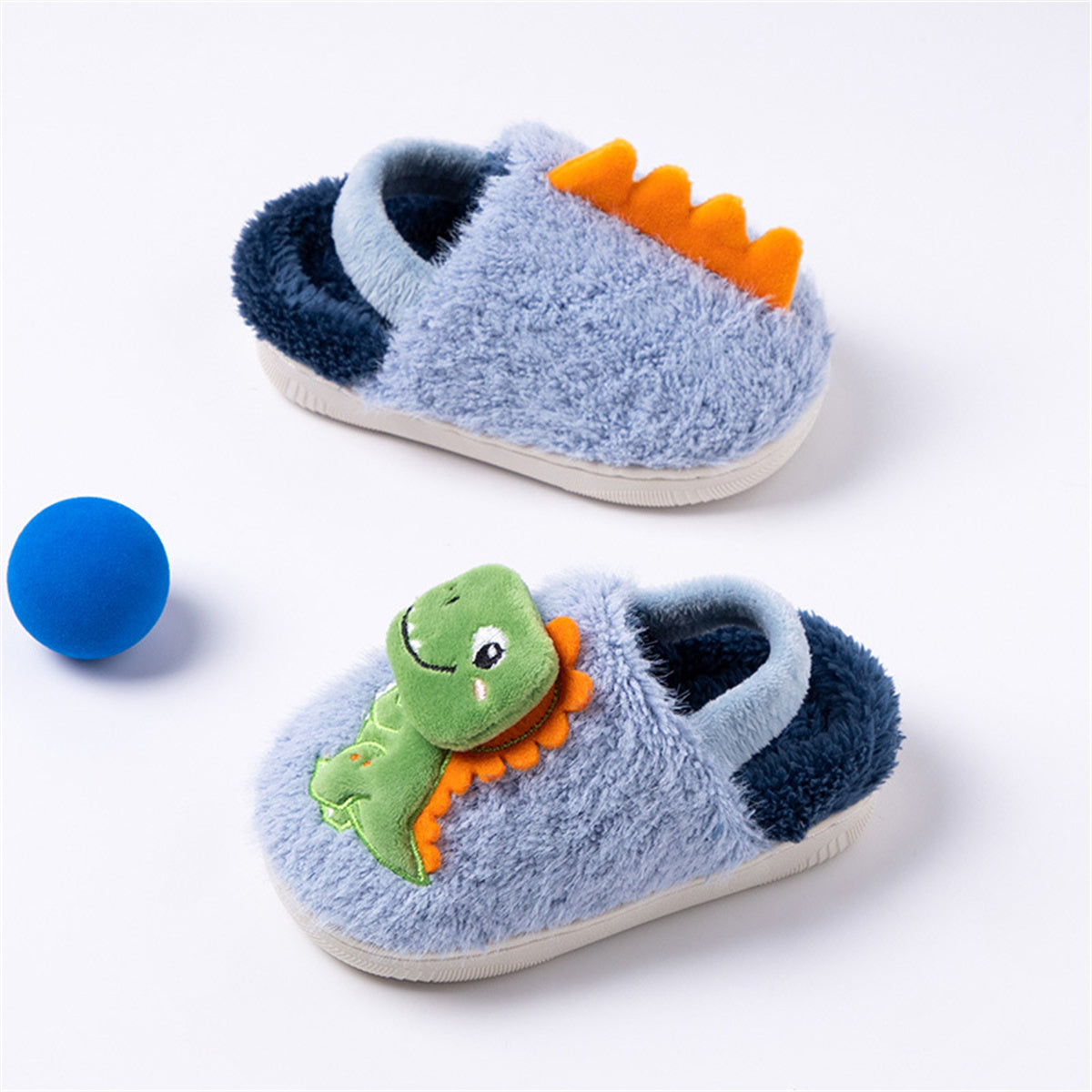 Children's autumn and winter cute dinosaur doll warm elastic back strap cotton slippers