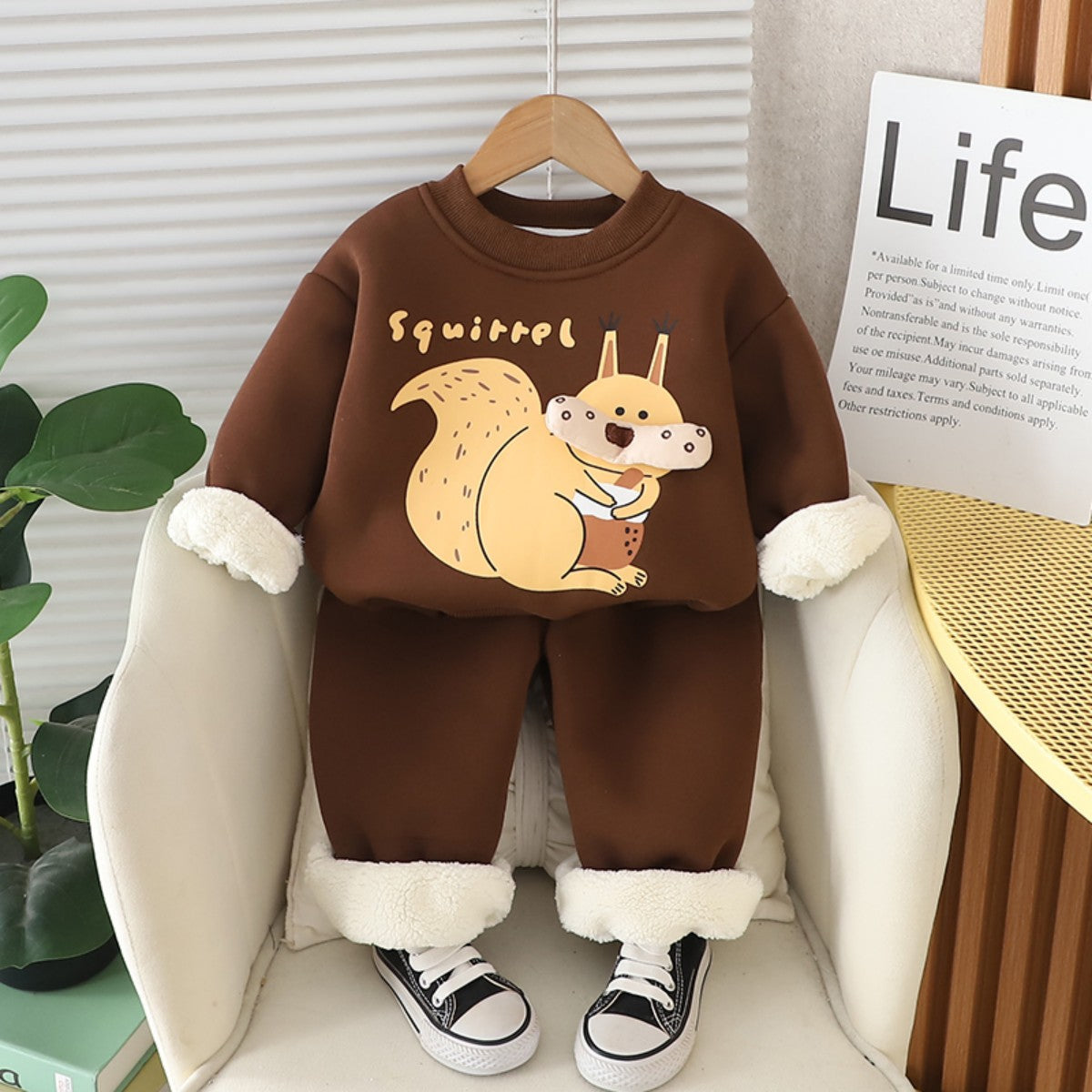 Baby autumn and winter plus fleece two-piece suit boy winter two-piece suit cartoon suit autumn and winter children's clothing