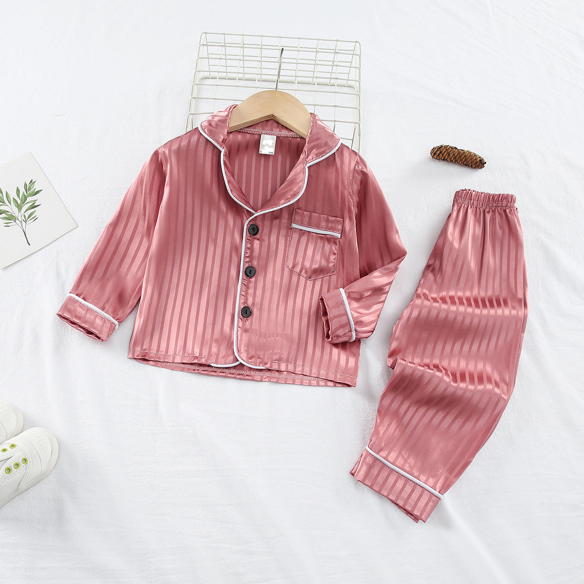 Children's Fashion Simulation Silk Home Clothes Long Sleeves and Long Pants Home Clothes Set