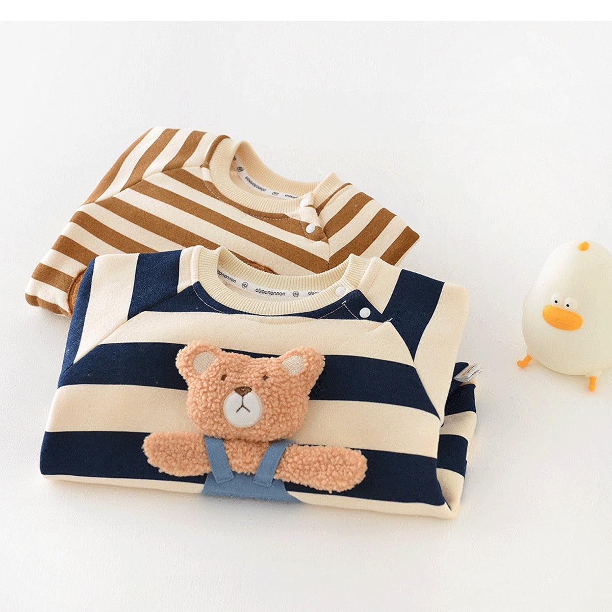 Infant striped fleece thickened bear doll romper