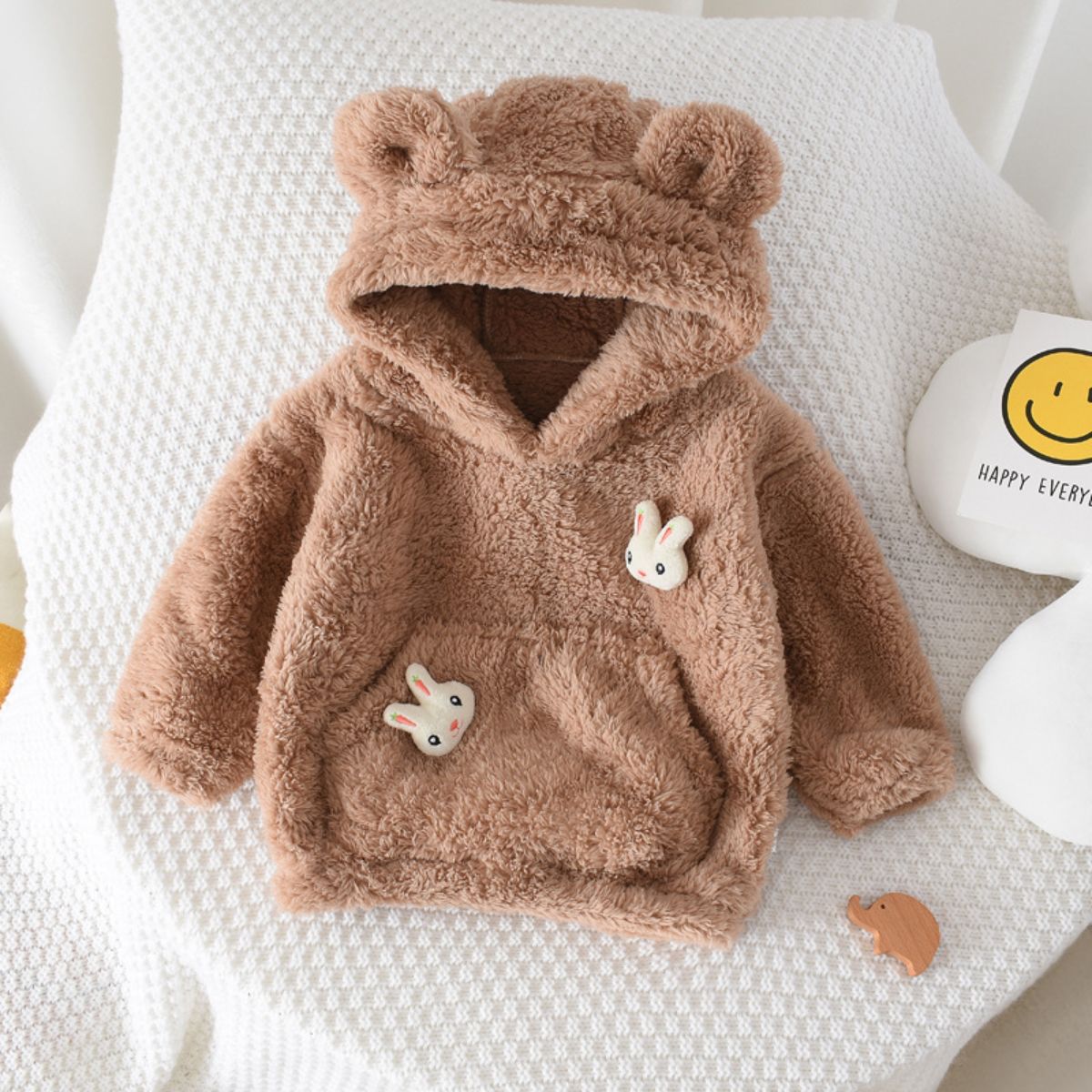 Children's hooded jacket autumn and winter baby plus velvet sweater girl's outdoor top cotton coat fleece sweater new style