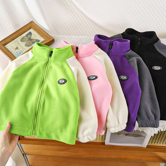 Children's autumn and winter polar fleece jacket boys plus velvet warm jacket tops girls baby thick double-sided fleece casual cotton coat