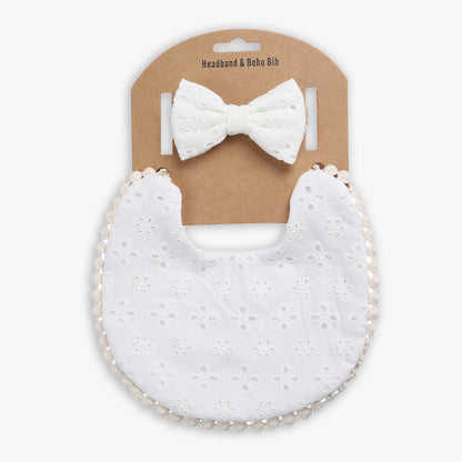 Linen Cotton Baby Bib & Headband Set