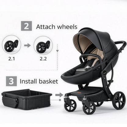 High-View Foldable Baby Stroller ｜ Luxury Baby Pram & Bassinet System ｜Spine Protection ｜Two-way