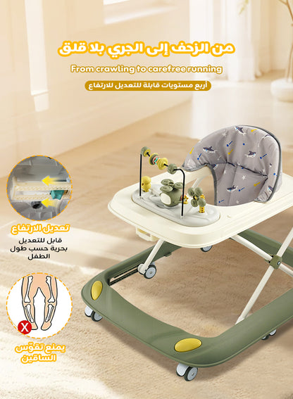 Sit-to-Stand Foldable Baby Walker with Activity Play Tray