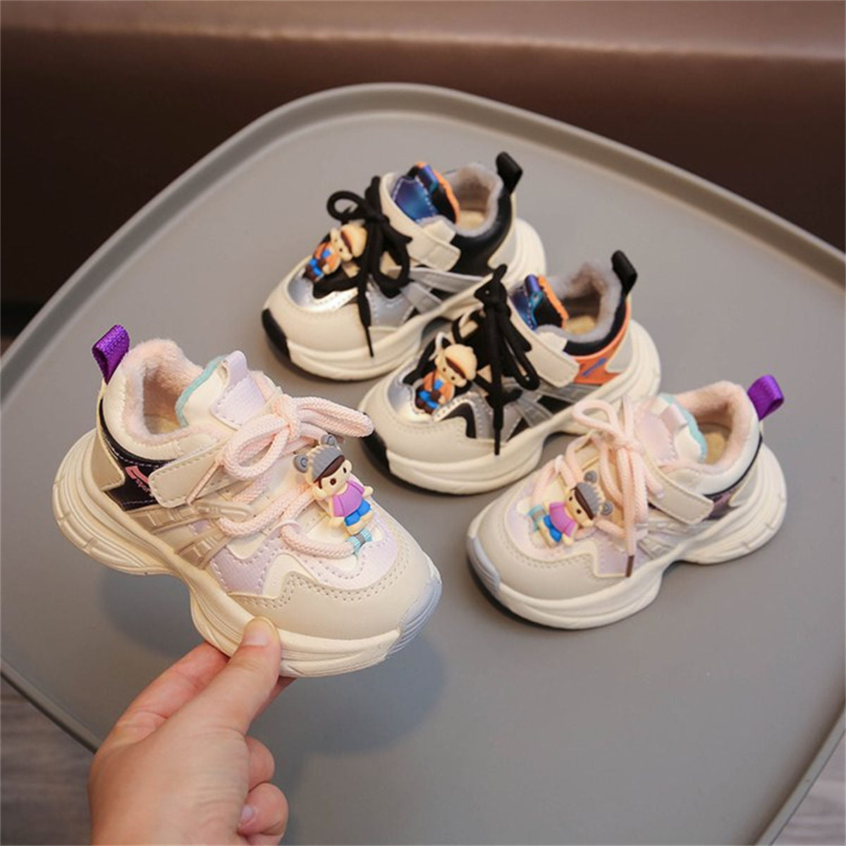 Winter plush and color matching cute doll sports shoes for boys and girls