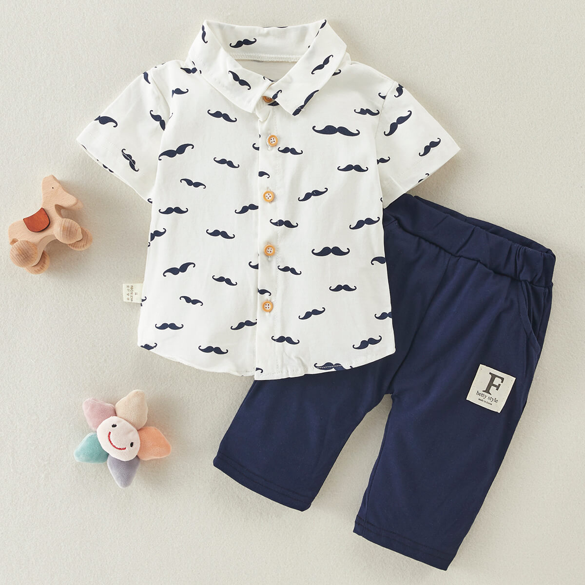 2-piece Mustache Pattern Polo Shirts & Shorts for Toddler Boy