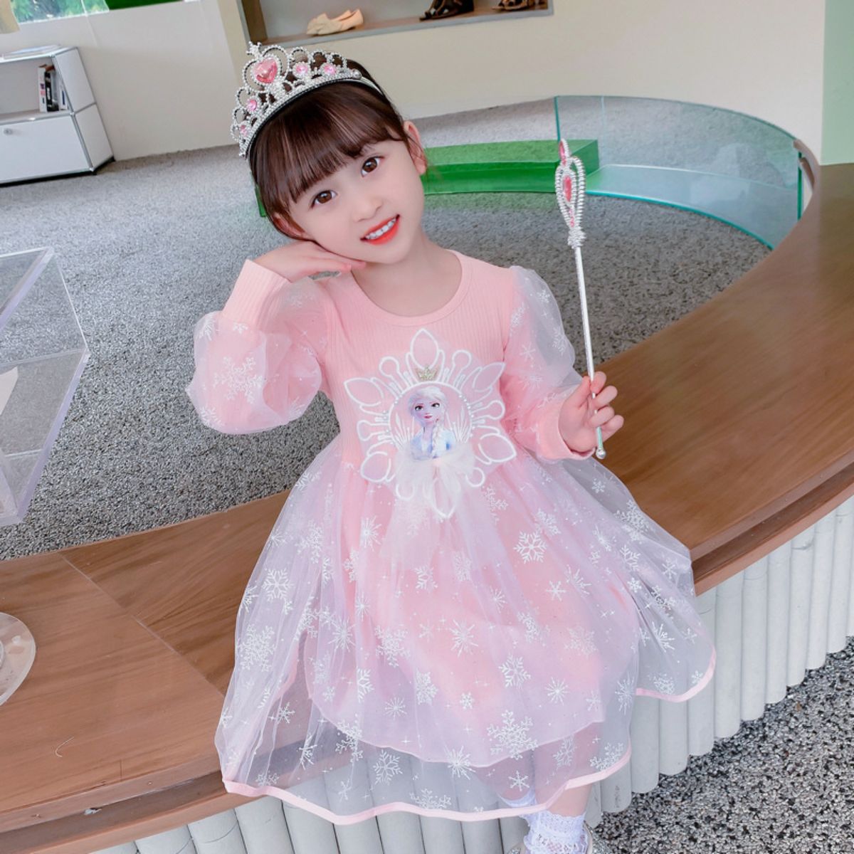 Girls Autumn Long Sleeve Elsa Princess Dress Children's Frozen Elsa Dress Baby Girl Super Fairy Mesh Dress