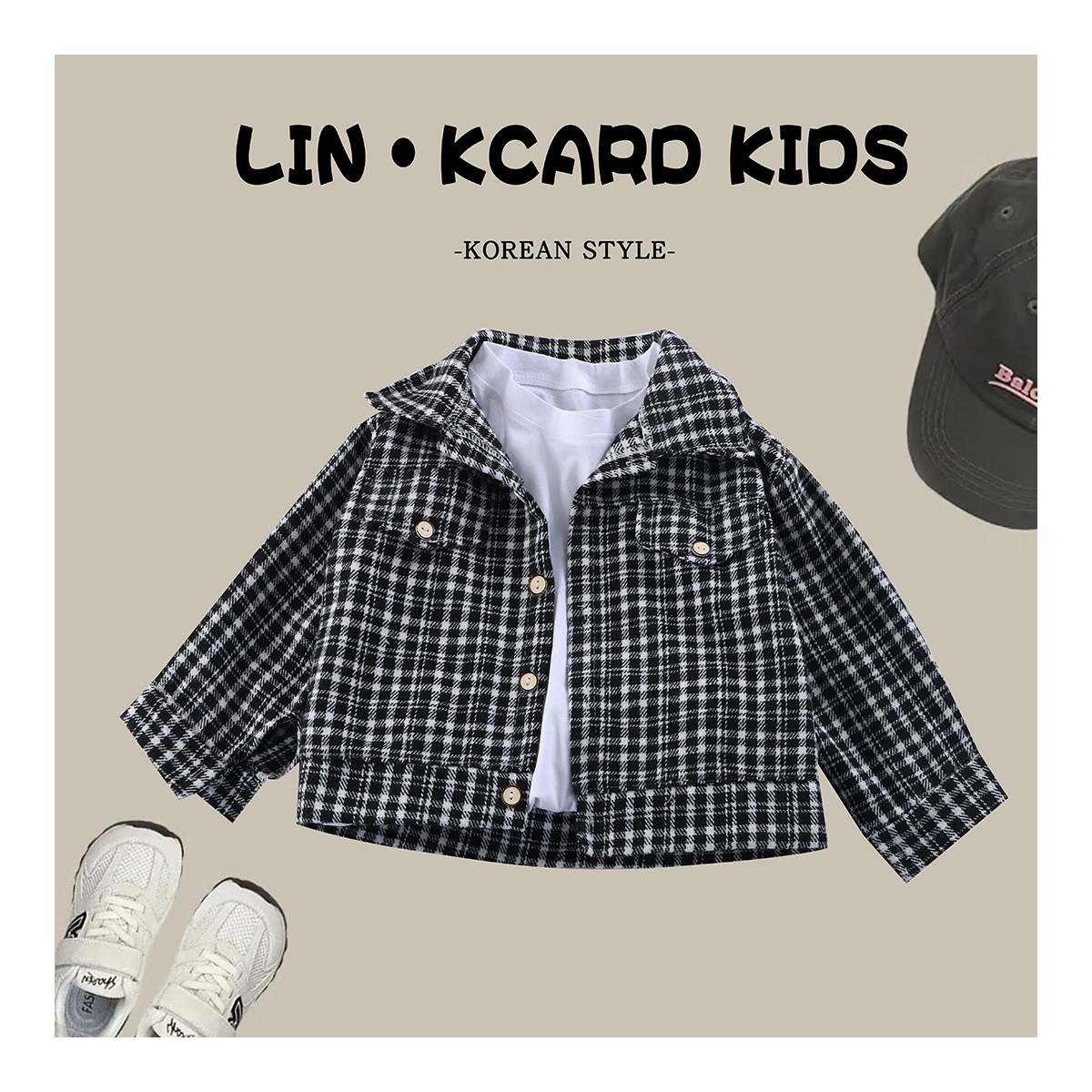 Plaid shirt children's retro color matching cardigan new style lapel top coat