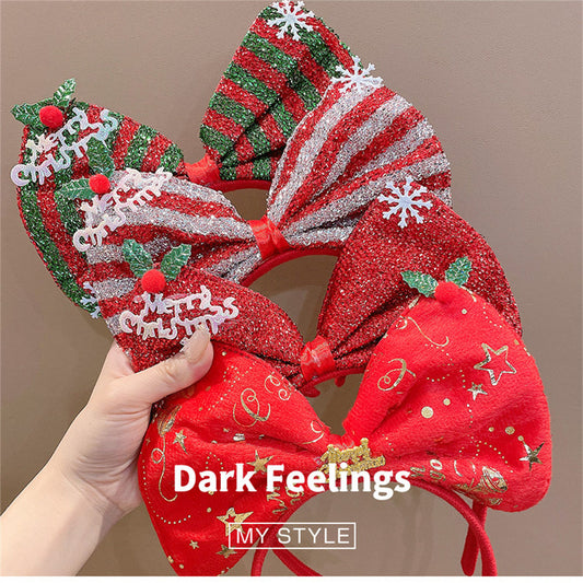 Children's Christmas red cute funny style bow headband does not hurt the hair