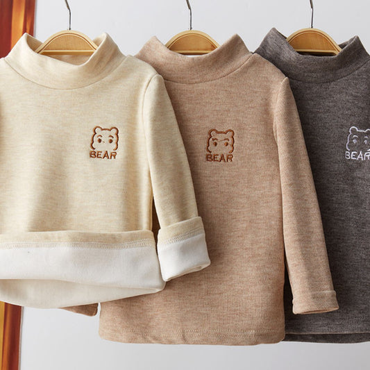 Children's thin fleece boys and girls half-high collar warm inner tops small and medium-sized children's baby T-shirts long-sleeved bottoming shirts