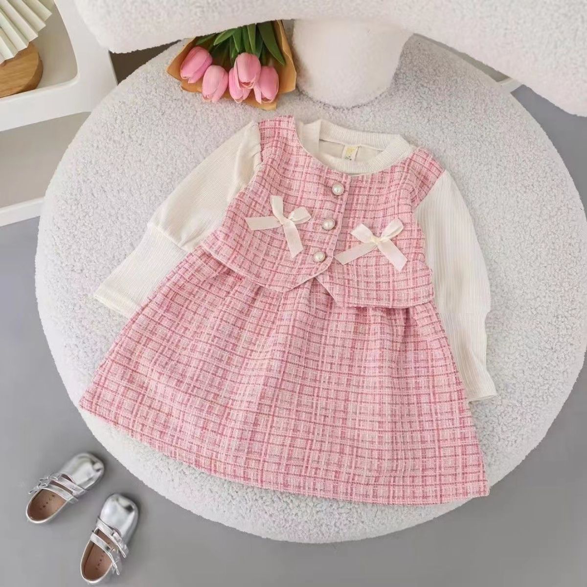 Autumn Girls Plaid Long Sleeve Gauze Sweet Dress