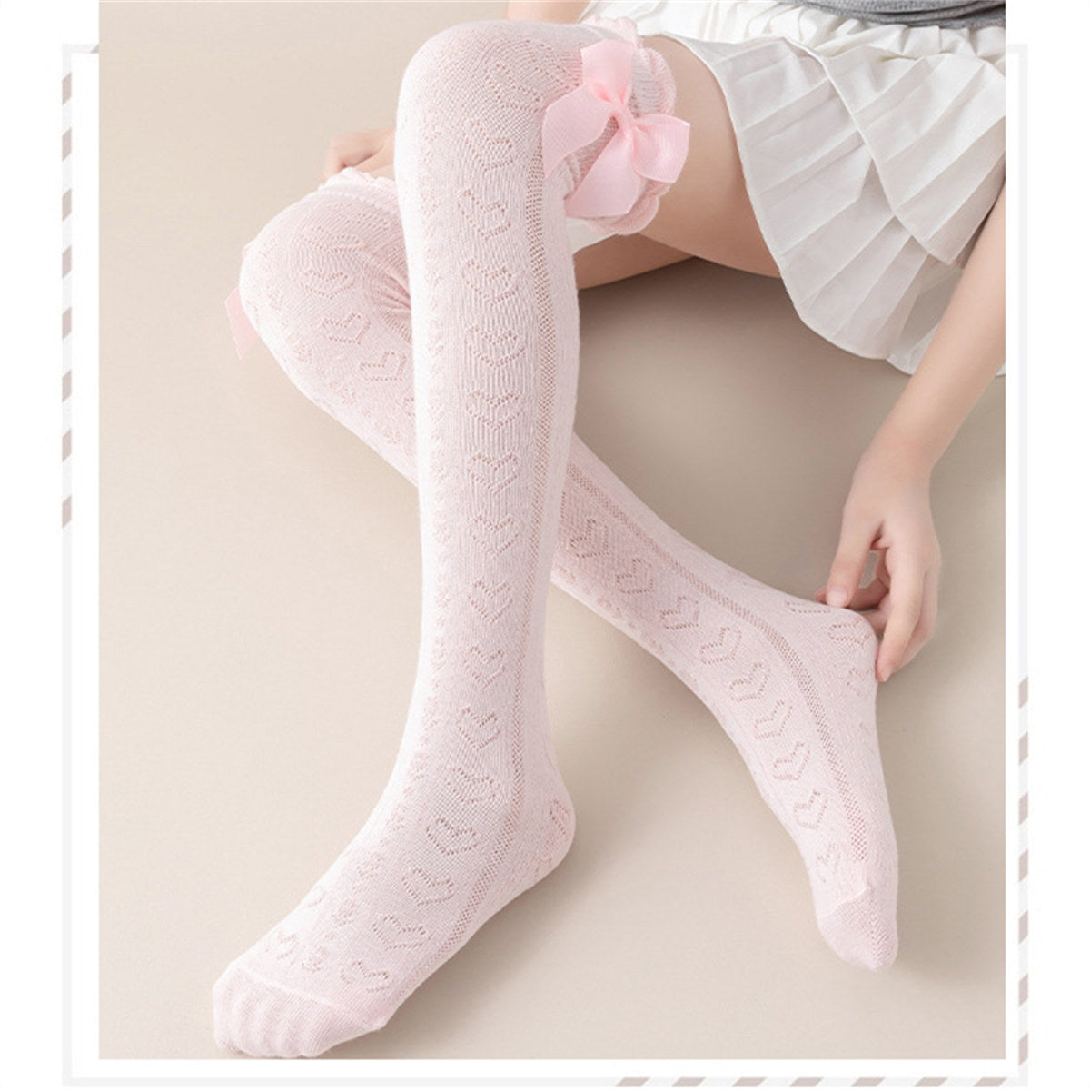 Children's princess style spring and autumn thin breathable love style three-dimensional bow knee-high socks