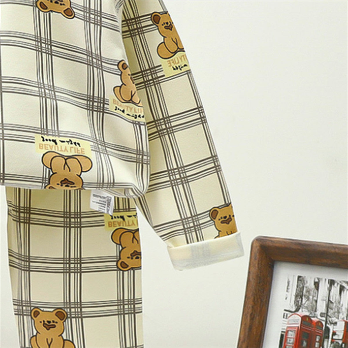 Boys' Plaid Cartoon Home Clothes Set