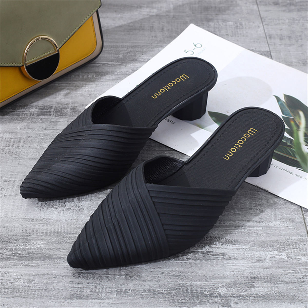 Pointed toe wedge heel casual slippers for women jelly sandals thick-soled beach shoes