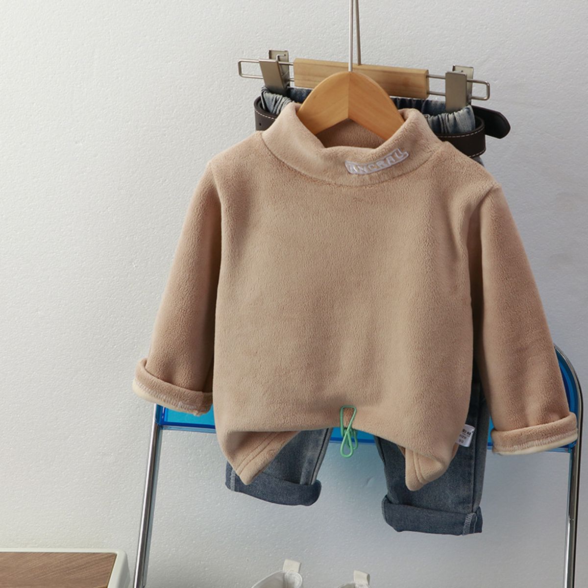 Children's winter fleece tops with medium to high collar for warmth