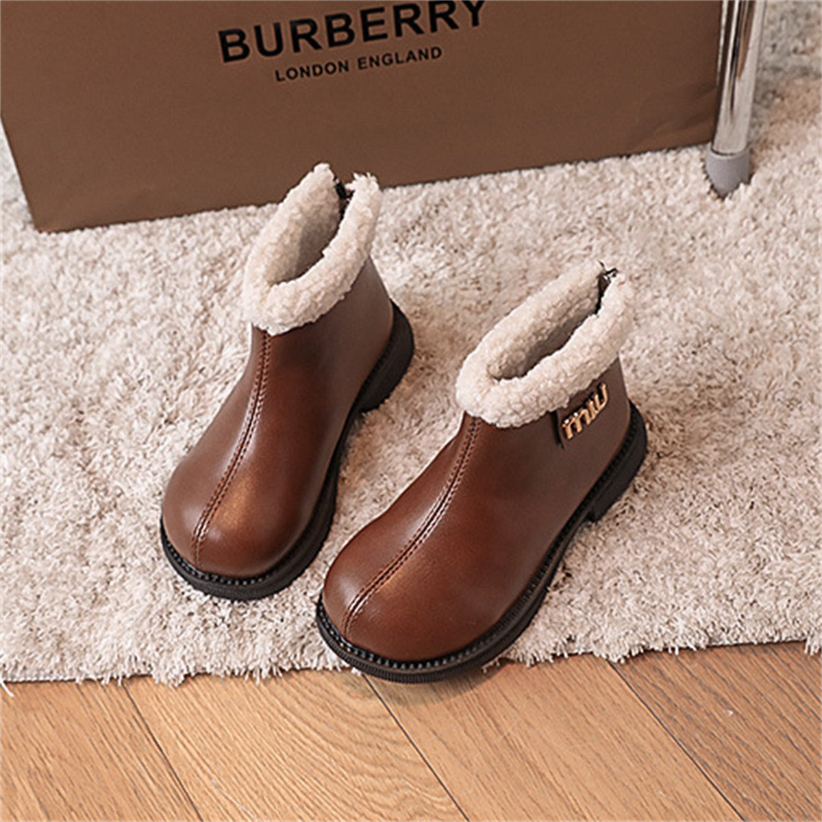 Classic simple and versatile cotton short leather boots for middle and large children and girls