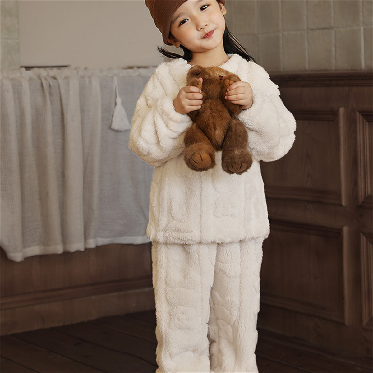 Children's autumn and winter warm velvet home wear suit